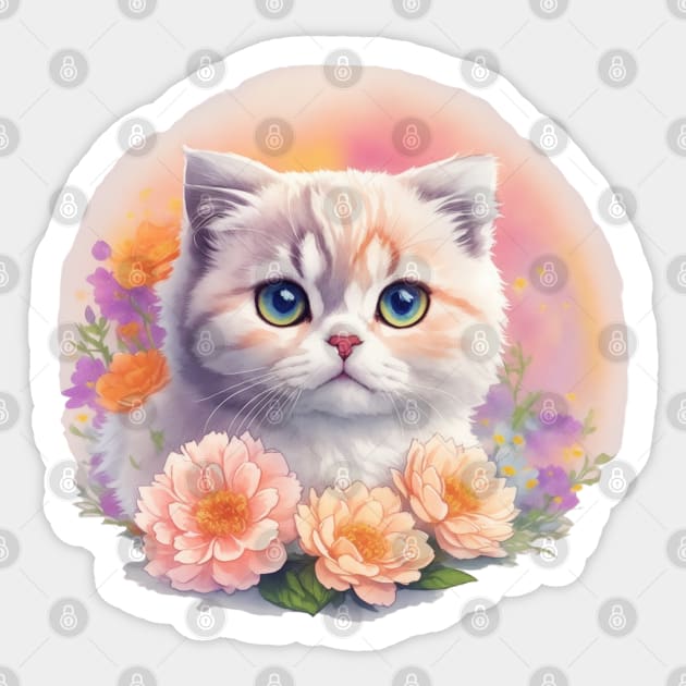 Mesmerizing Flora: Scottish Fold's Grace and Beauty Bloom in Fantasy Sticker by VIBRANZIO